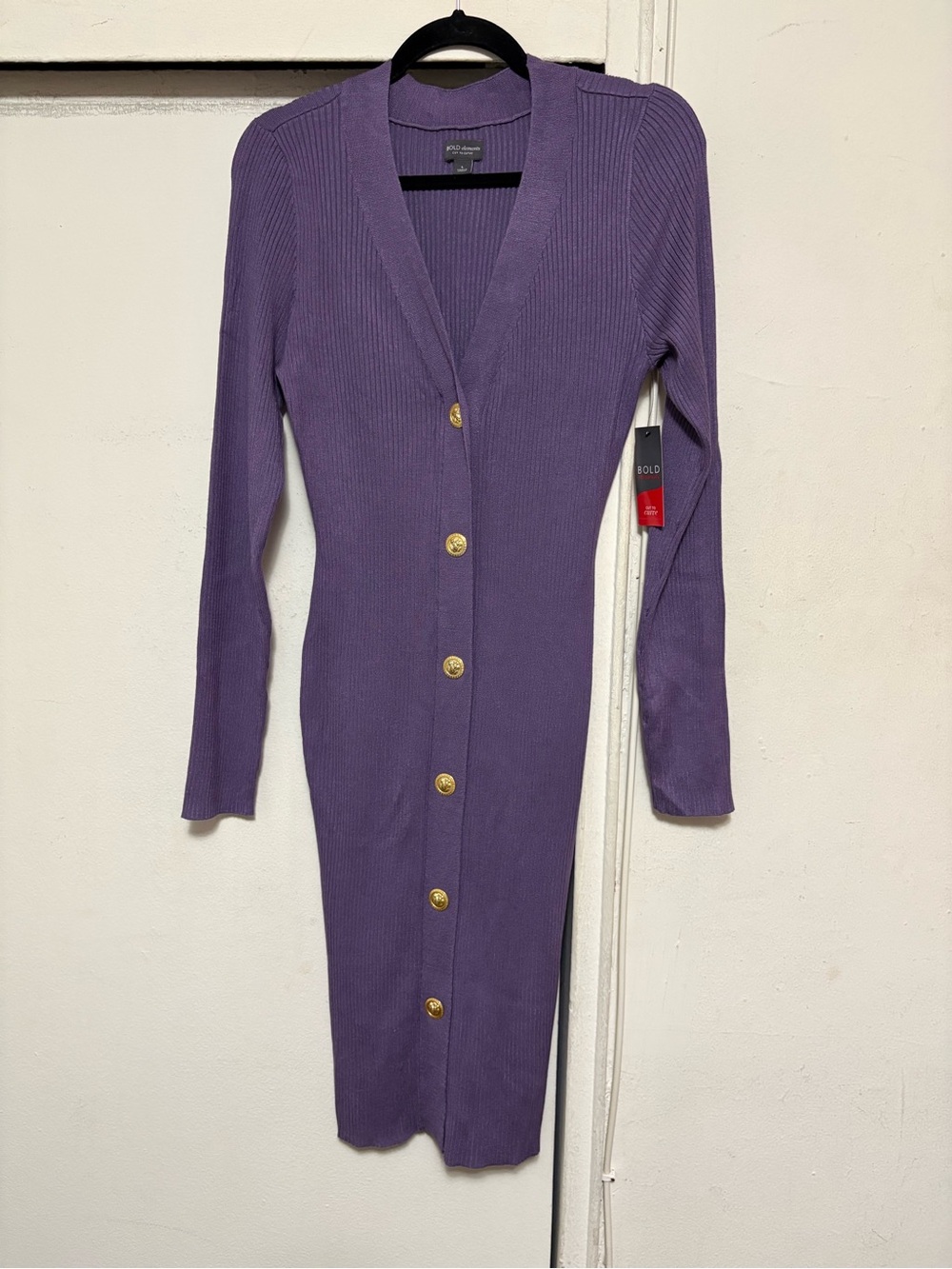 NWT Bold Elements Ribbed Button-Front Purple Knit Dress